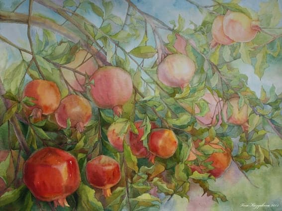 A Pomegranate Tree Branch by Vera Kozyakova